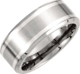Titanium & Sterling Silver Inlay 9 mm Beveled-Edge Band Size 8
