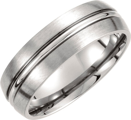 Titanium 7 mm Grooved Comfort-Fit Half Round Band Size 9
