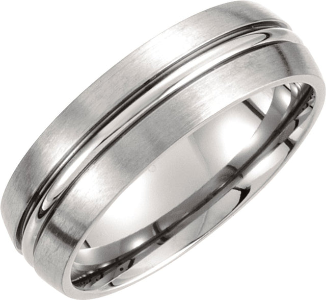 Titanium 7 mm Grooved Comfort-Fit Half Round Band Size 9