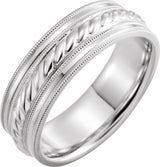 Sterling Silver 7 mm Milgrain Edge Rope Comfort-Fit Half Round Band Size 11.5