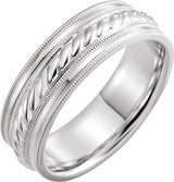 Continuum Sterling Silver 7 mm Milgrain Edge Rope Comfort-Fit Half Round Band Size 11