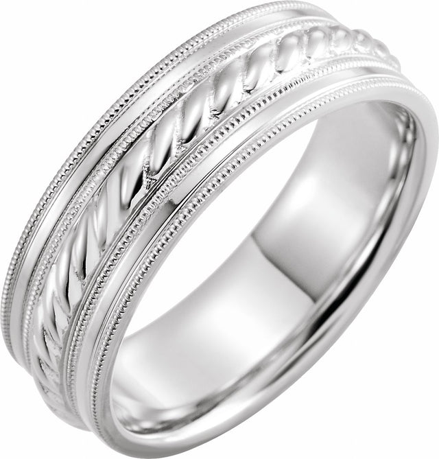 14K White 7 mm Milgrain Edge Rope Comfort-Fit Half Round Band Size 12.5