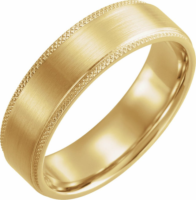 14K Yellow 6 mm Flat Knurled Edge Band with Satin Finish Size 11