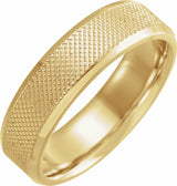 14K Yellow 6 mm  Knurled Beveled-Edge Band Size 7.5