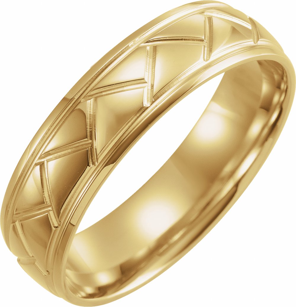 14K Yellow Gold 6 mm Tread Pattern Comfort-Fit Half Round Band Size 9