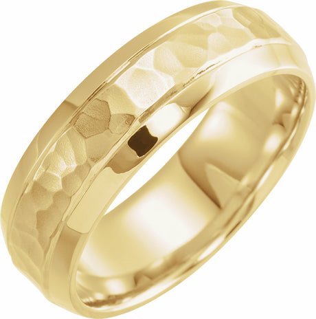 10K Yellow Gold 7 mm Beveled-Edge Comfort-Fit Half Round Band with Hammer Finish Size 8
