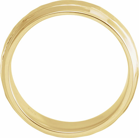 10K Yellow Gold 7 mm Beveled-Edge Comfort-Fit Half Round Band with Hammer Finish Size 8