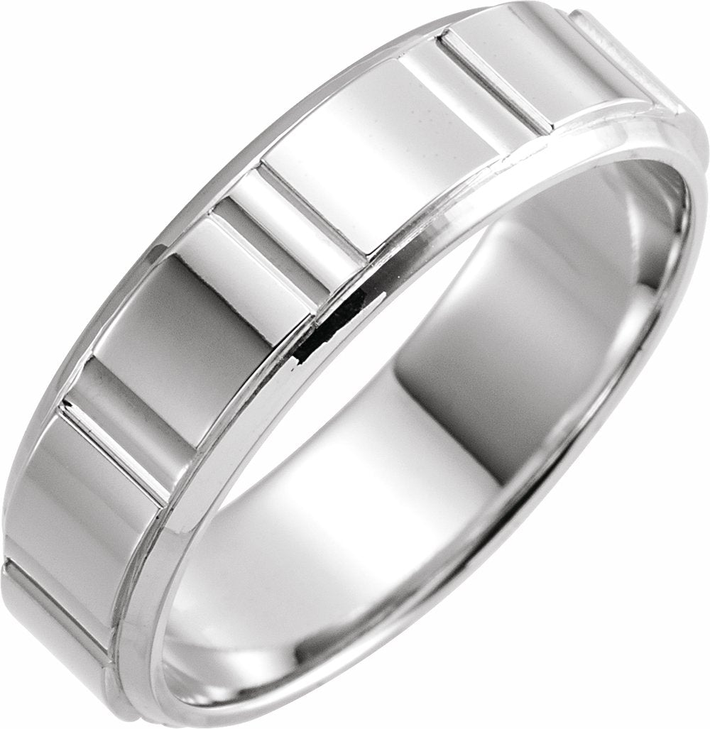 14K White Gold 6 mm Grooved Flat Band Size 9