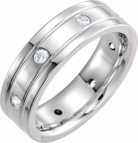 14K White 2.5 mm Grooved Comfort-Fit Flat Band Mounting Size 8