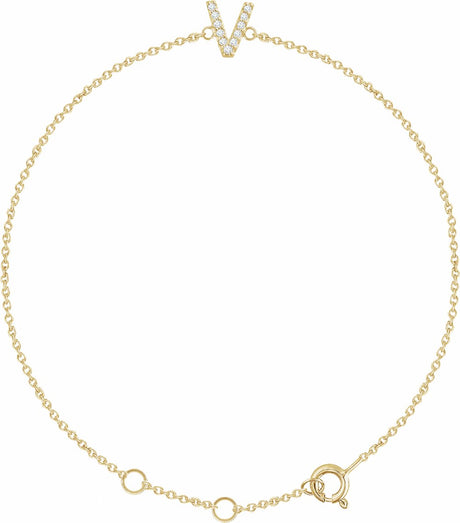 14K Yellow Gold .05 CTW Natural Diamond Initial V 6-7" Bracelet