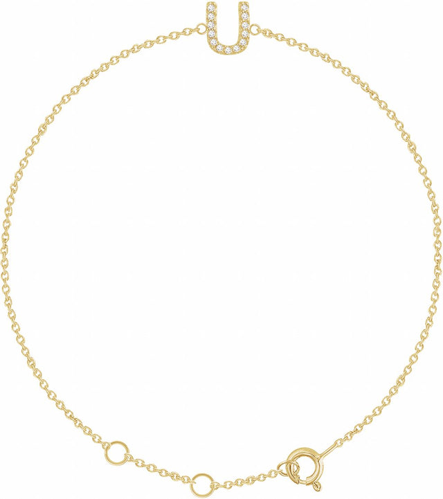 14K Yellow Gold .05 CTW Natural Diamond Initial U 6-7" Bracelet