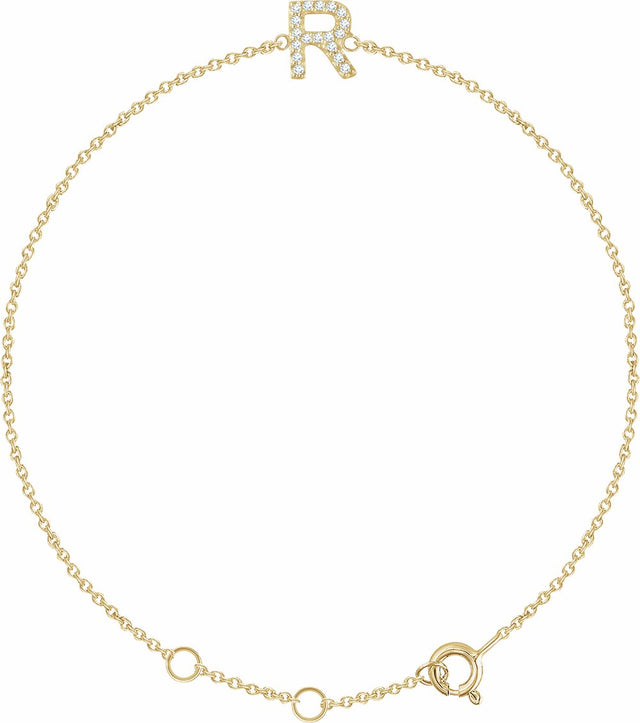 14K Yellow Gold .06 CTW Natural Diamond Initial R 6-7" Bracelet