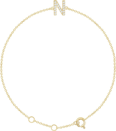 14K Yellow Gold .06 CTW Natural Diamond Initial N 6-7" Bracelet