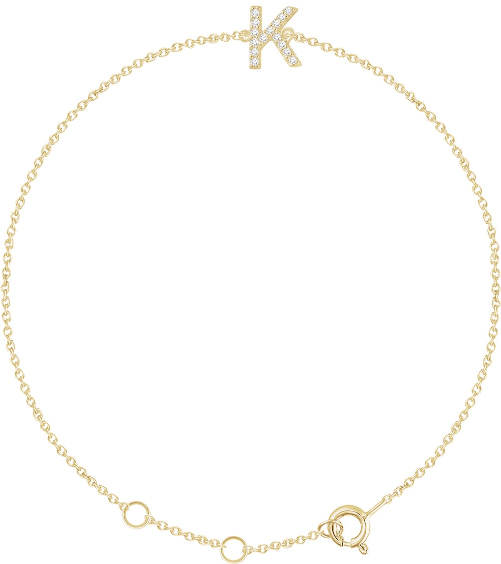 14K Yellow Gold .05 CTW Natural Diamond Initial K 6-7" Bracelet