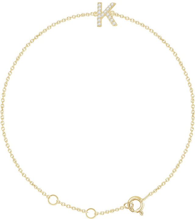 14K Yellow Gold .05 CTW Natural Diamond Initial K 6-7" Bracelet