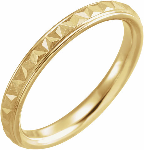 14K Yellow Gold 3 mm Stepped-Edge Geometric Half Round Band Size 7