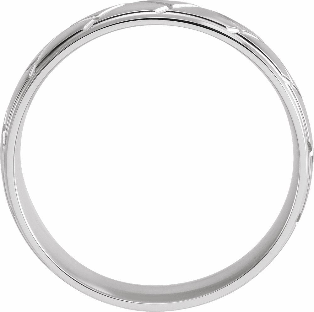 14K White Gold 6 mm Tread Pattern Comfort-Fit Half Round Band Size 14.5