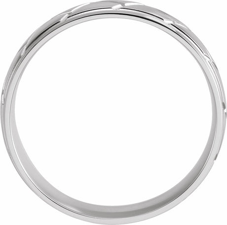 14K White Gold 6 mm Tread Pattern Comfort-Fit Half Round Band Size 14.5