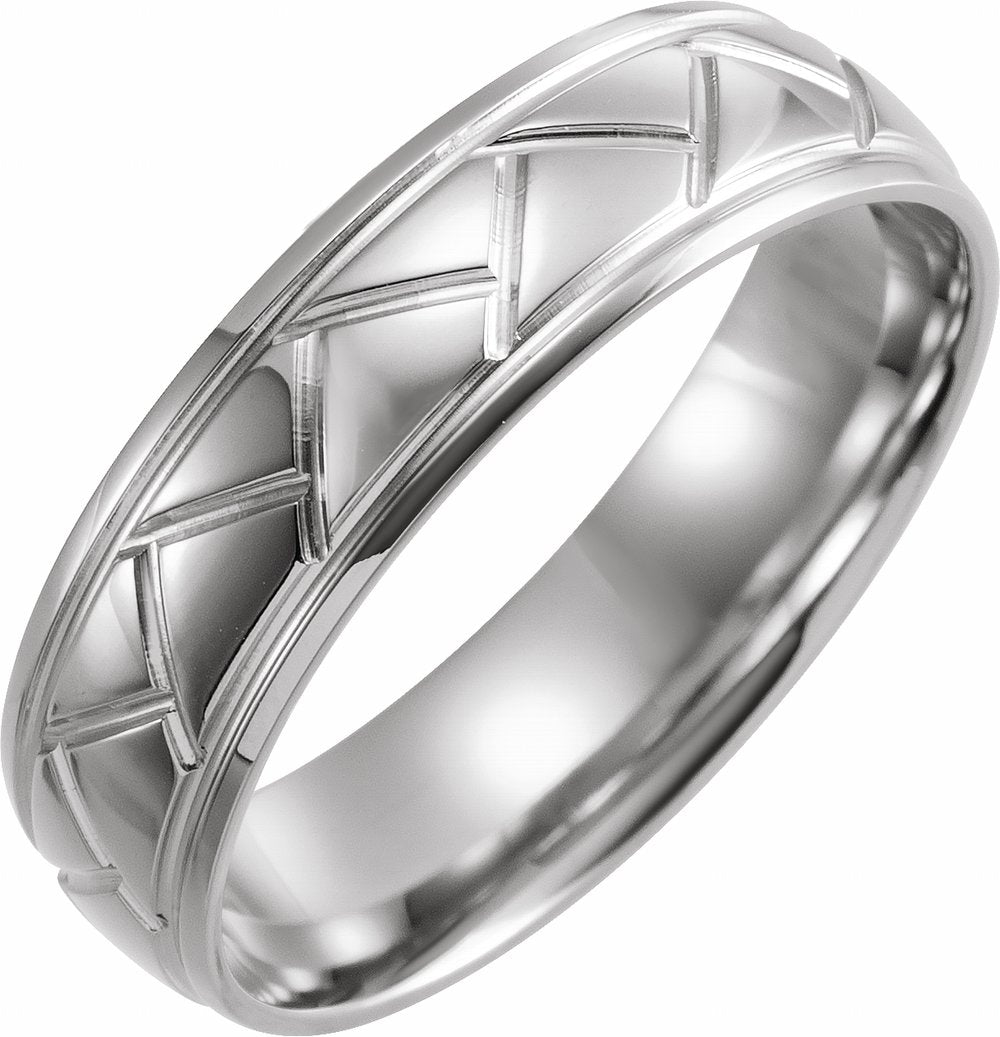 14K White Gold 6 mm Tread Pattern Comfort-Fit Half Round Band Size 14.5