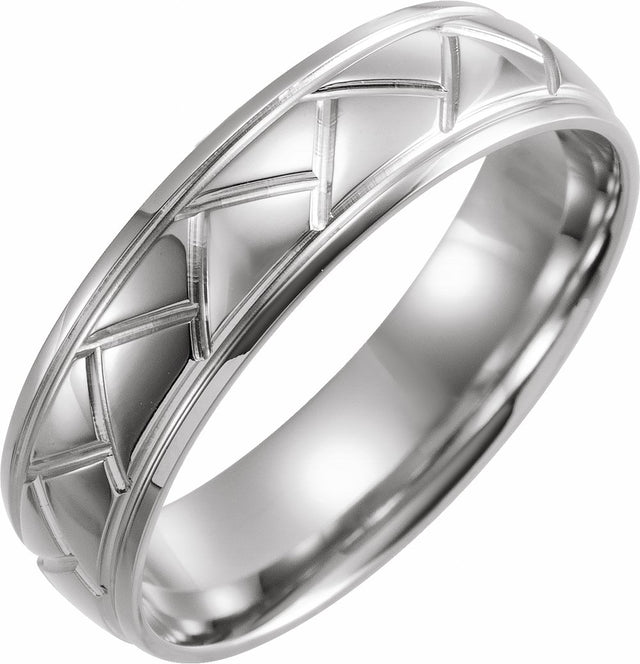 14K White Gold 6 mm Tread Pattern Comfort-Fit Half Round Band Size 14.5