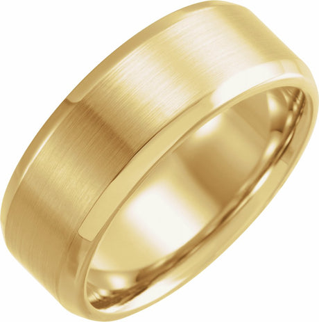 18K Yellow Gold 8 mm Beveled-Edge Band with Satin Finish Size 12 