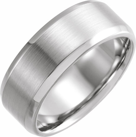 Sterling Silver 8 mm Beveled-Edge Band with Satin Finish Size 9.5