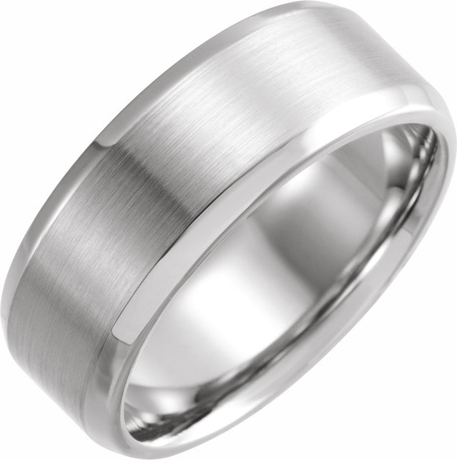 14K White Gold 8 mm Beveled-Edge Band with Satin Finish Size 11.5