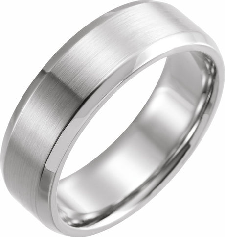 10K White Gold 7 mm Beveled-Edge Band with Satin Finish Size 12