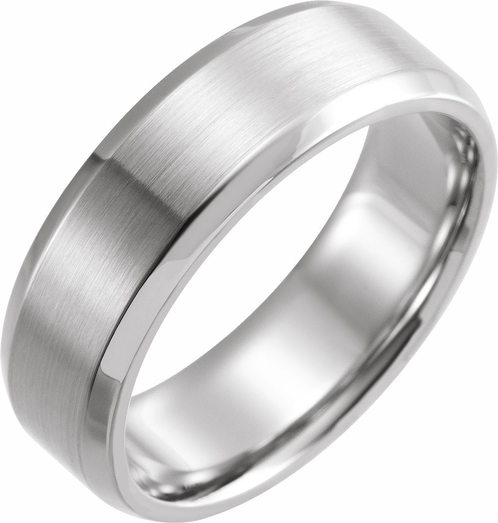 14K White 7 mm Beveled-Edge Band with Satin Finish Size 7.5