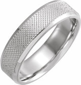 10K White Gold 6 mm  Knurled Beveled-Edge Band Size 8