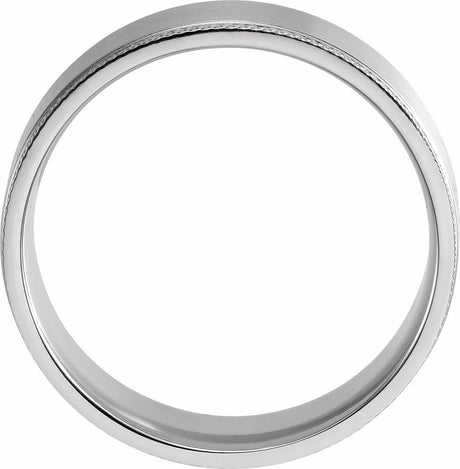 Platinum 7 mm Flat Knurled Edge Band with Satin Finish Size 10.5