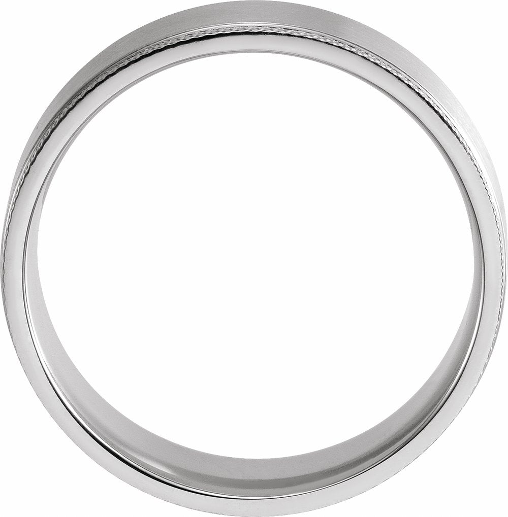 Platinum 7 mm Flat Knurled Edge Band with Satin Finish Size 10.5