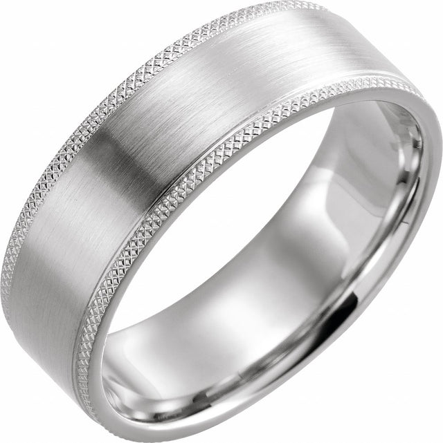 Sterling Silver 7 mm Knurled Stepped-Edge Flat Band Size 10