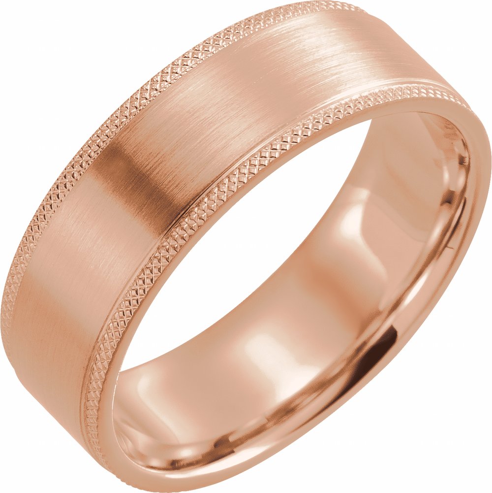 14K Rose Gold 7 mm Knurled Stepped-Edge Flat Band Size 10