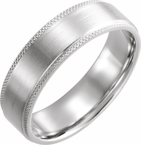 Continuum Sterling Silver 6 mm Knurled Stepped-Edge Flat Band Size 7.5