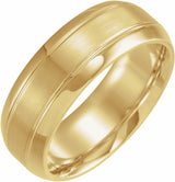 14K Yellow Gold 8 mm Beveled-Edge Grooved Comfort-Fit Half Round Band Size 10