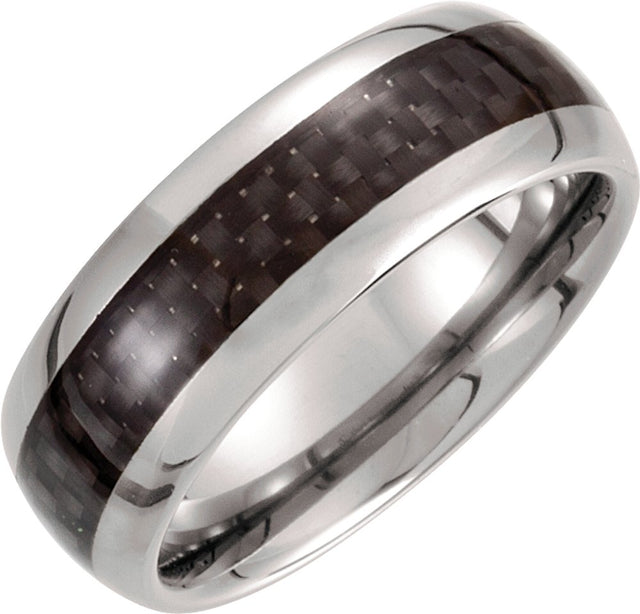 Tungsten 8 mm Domed Band with Carbon Fiber Inlay Size 11