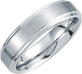 White Tungsten 6 mm Satin and Polished Edge Band Size 7.5