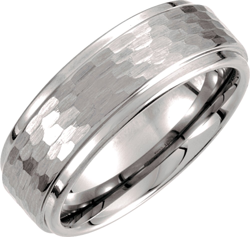 Tungsten 8 mm Ridged Band with Bark Finish Size 8.5