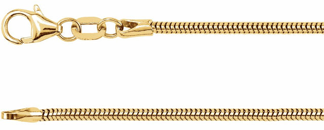 14K Yellow Gold 1.5 mm Round Snake 20" Chain