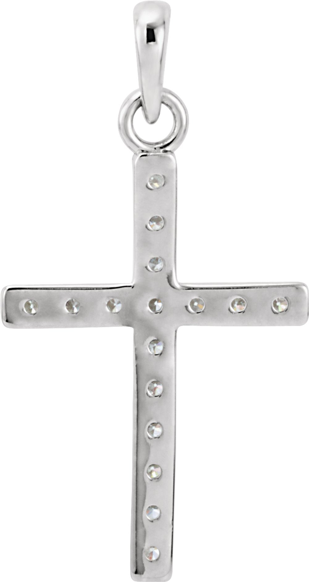 14K White 1/8 CTW Natural Diamond Cross Pendant