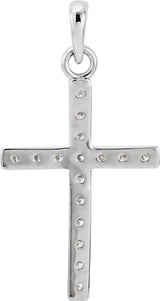 14K White 1/8 CTW Natural Diamond Cross Pendant