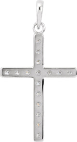 14K White 1/4 CTW Natural Diamond Cross Pendant