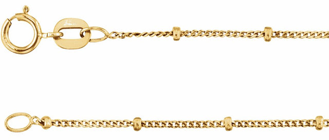 14K Yellow Gold 1 mm Beaded Curb 18" Chain