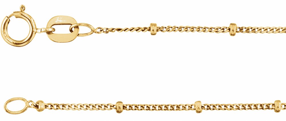 14K Yellow Gold 1 mm Beaded Curb 24" Chain