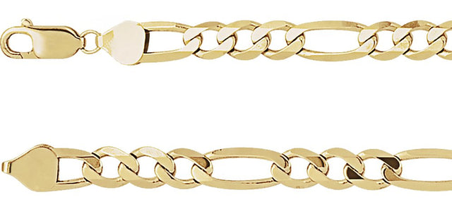 14K Yellow Gold 6.5 mm Figaro 7" Chain 
