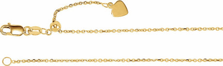 14K Yellow Gold 1 mm Adjustable Cable 16-22" Chain