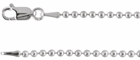 14K White Gold 2 mm Hollow Bead 16" Chain