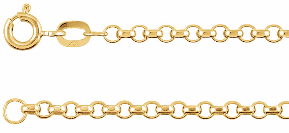 14K Yellow Gold 2.5 mm Hollow Diamond-Cut Rolo 7" Chain 