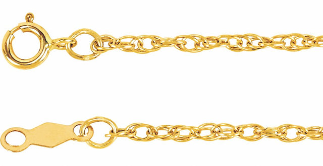 14K Yellow 1.5 mm Rope 7" Chain